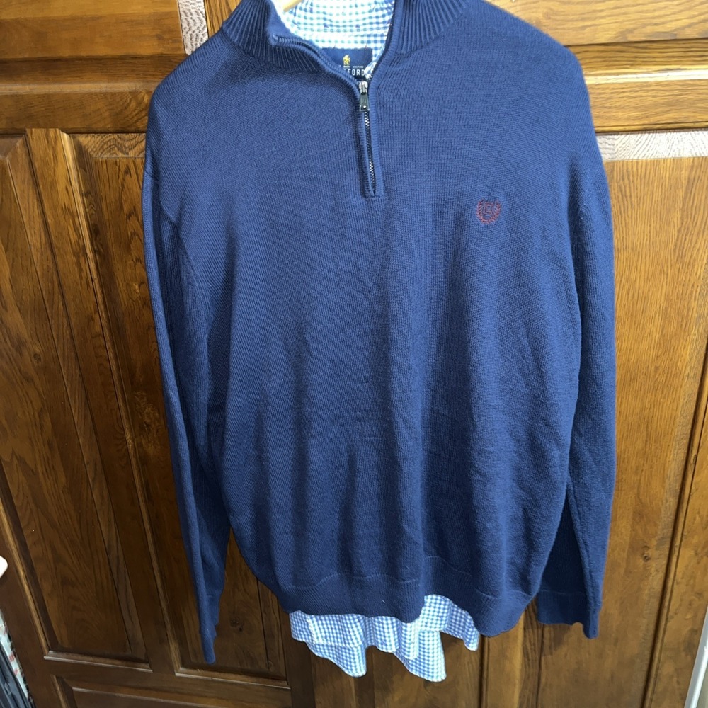 Chaps Sweater Men's‎ Large Navy Blue 1/4 Zip Pullover Crest logo